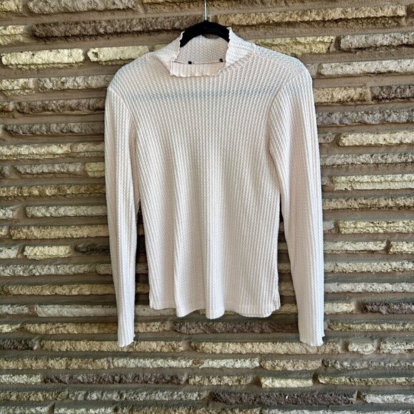 Sanctuary Light Pink Lettuce Edge Mock Neck Textured Sweater Size Small - Picture 4 of 6
